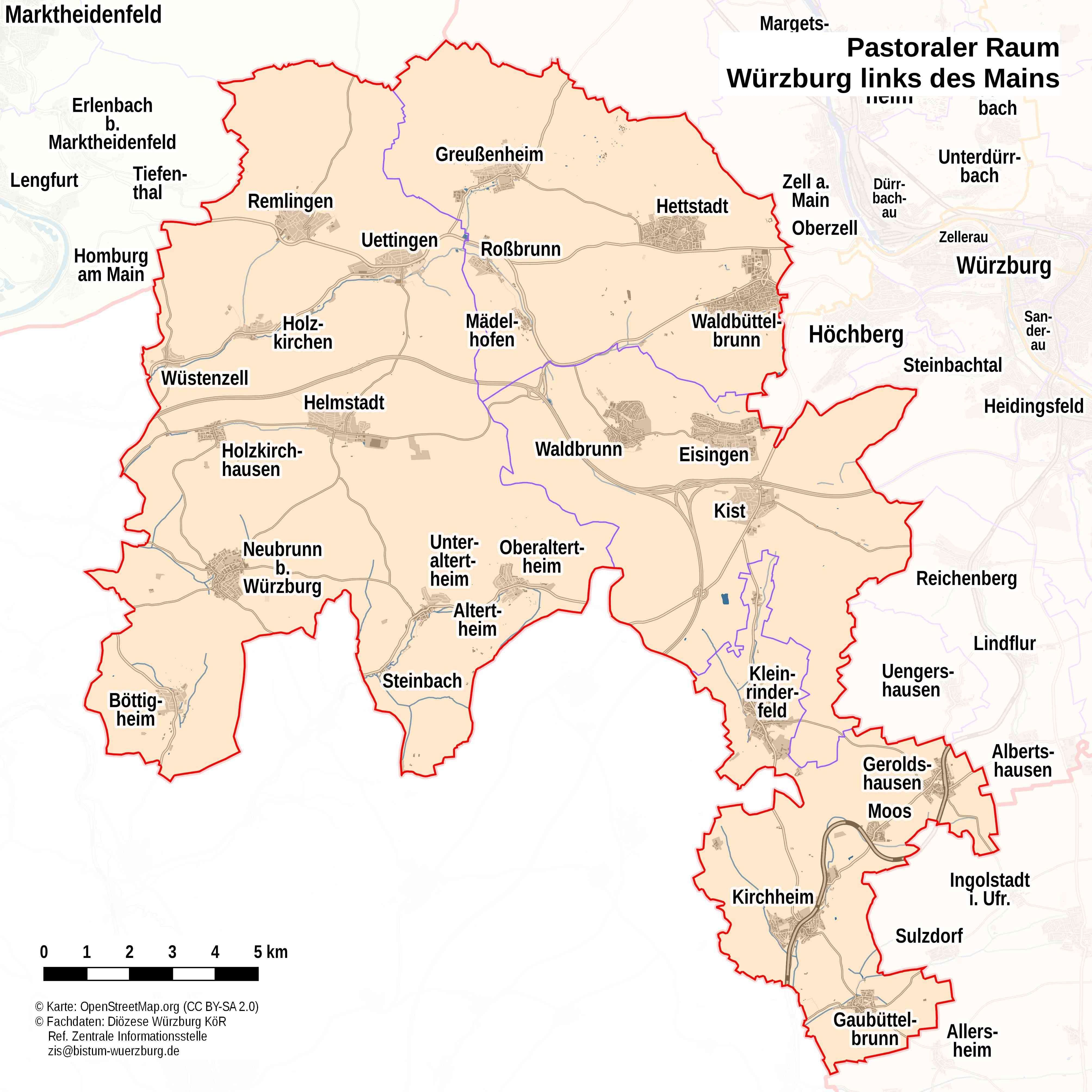 Karte Pastoraler Raum Würzburg ldM